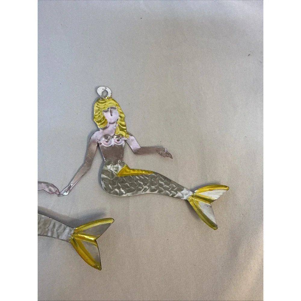 Vintage 3 Metal Mermaids Wall Decor Art Trio Gold Silver Toned Coastal Nautical